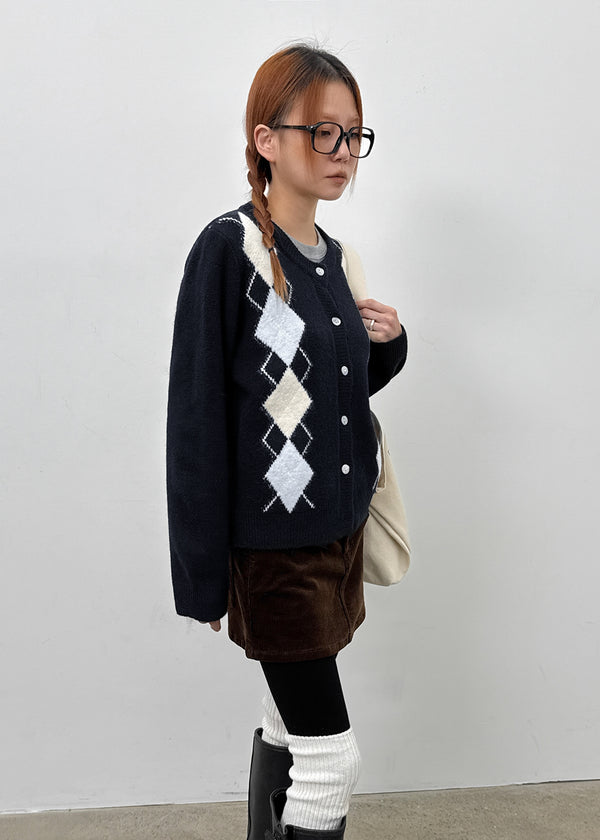 Plinilo Argyle Wool Knit Cardigan