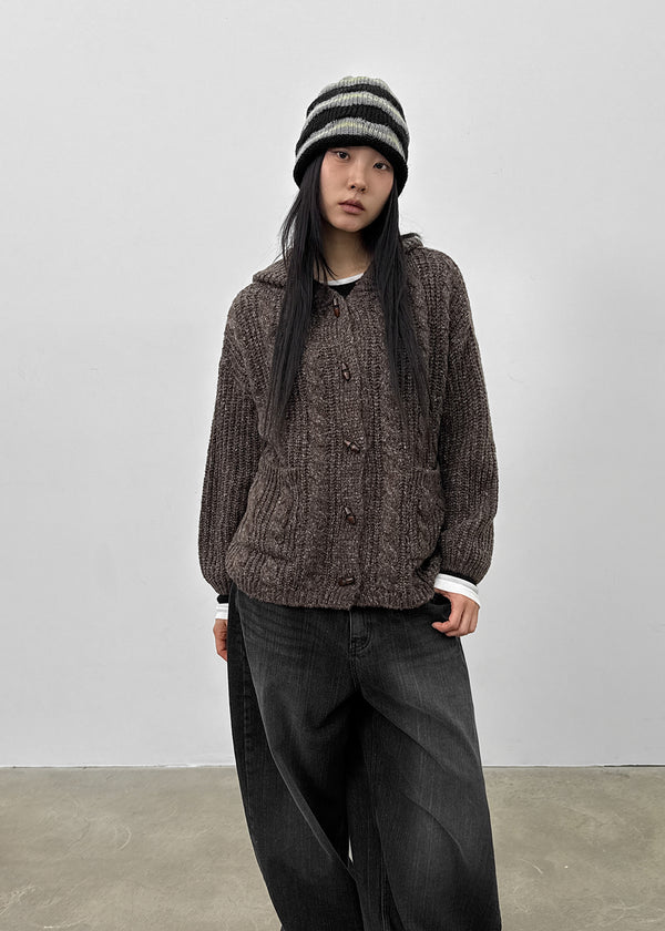 Dakun Cable Knit Hooded Cardigan