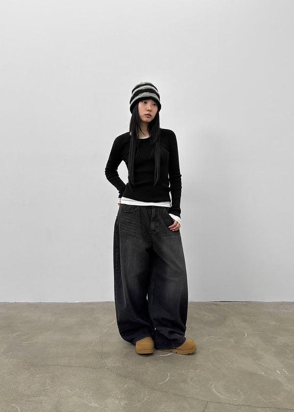 Gente Washing Bijou Wide Fleece Denim Pants