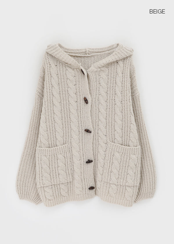 Dakun Cable Knit Hooded Cardigan
