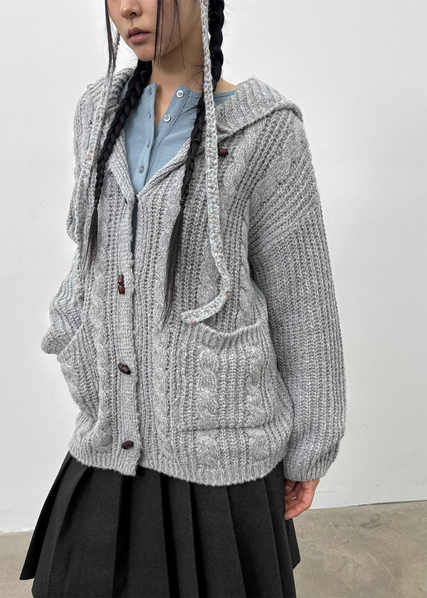 Dakun Cable Knit Hooded Cardigan
