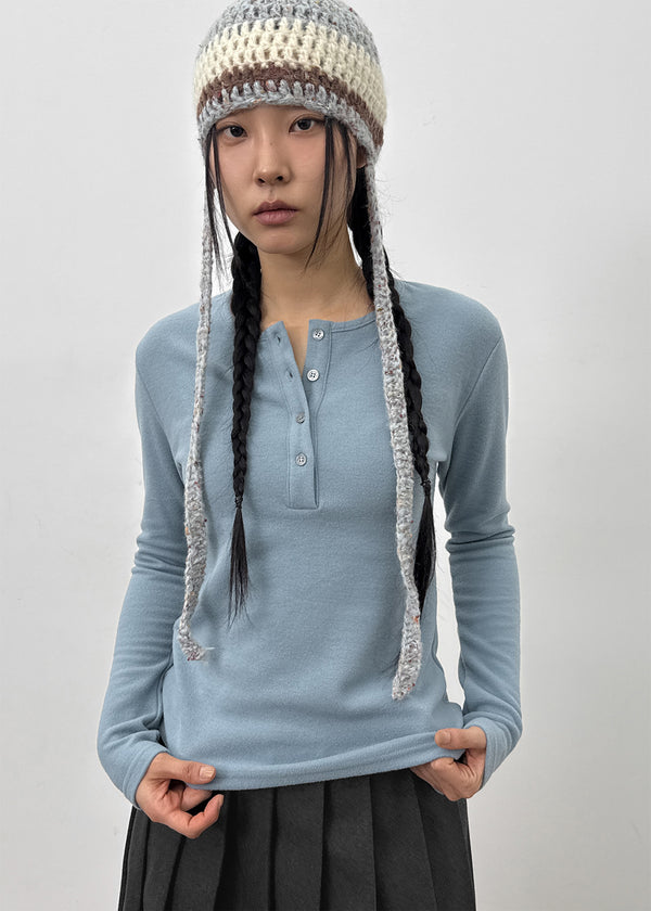 Reden Basic Henley Neck Brushed Long Sleeve T-shirt