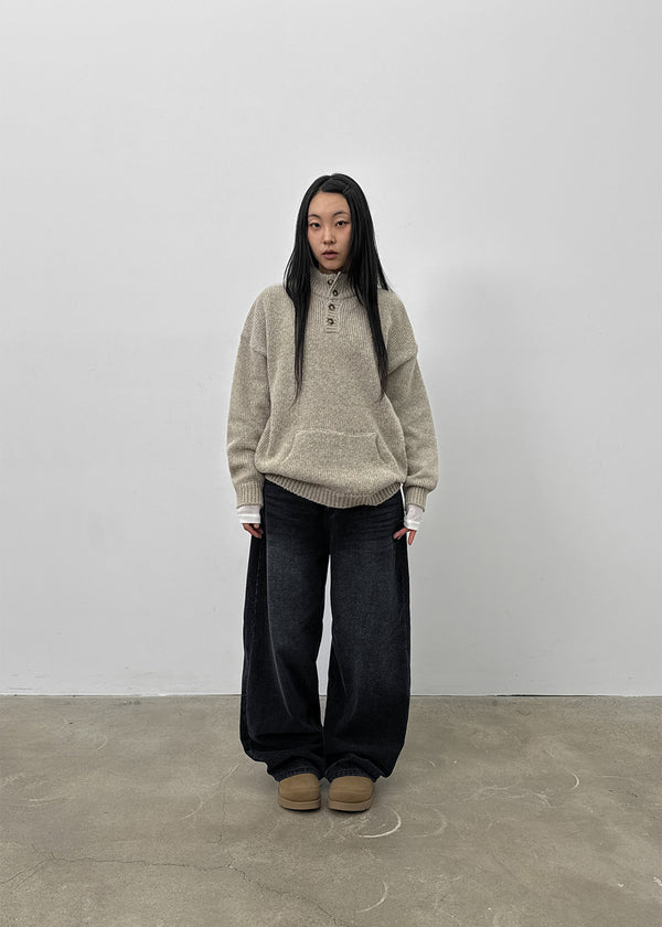 Netk Wash Wide Fleece Denim Pants