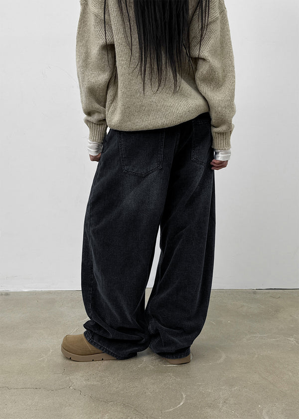 Netk Wash Wide Fleece Denim Pants