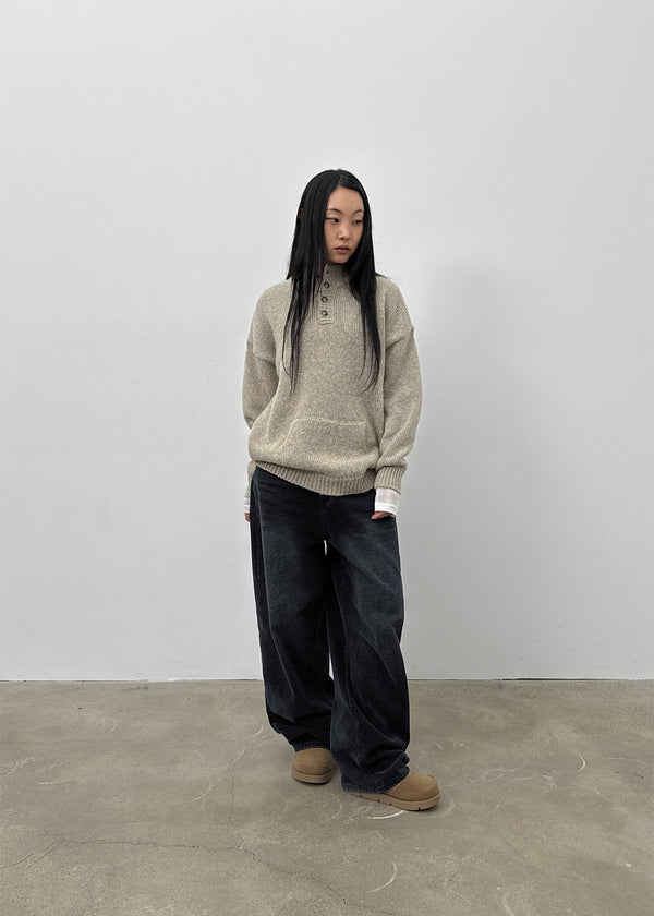 Netk Wash Wide Fleece Denim Pants
