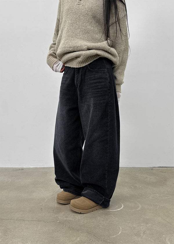 Netk Wash Wide Fleece Denim Pants