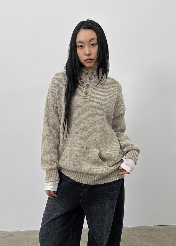 (UNISEX) Podo Bocashi Pocket Henley Neck Knit