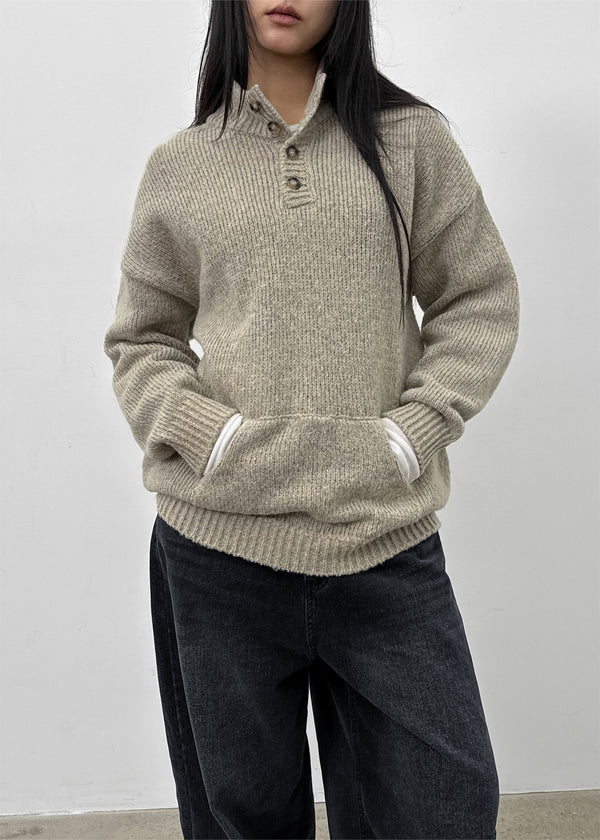 (UNISEX) Podo Bocashi Pocket Henley Neck Knit