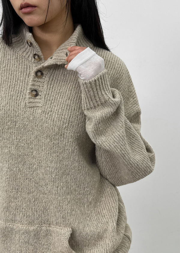 (UNISEX) Podo Bocashi Pocket Henley Neck Knit