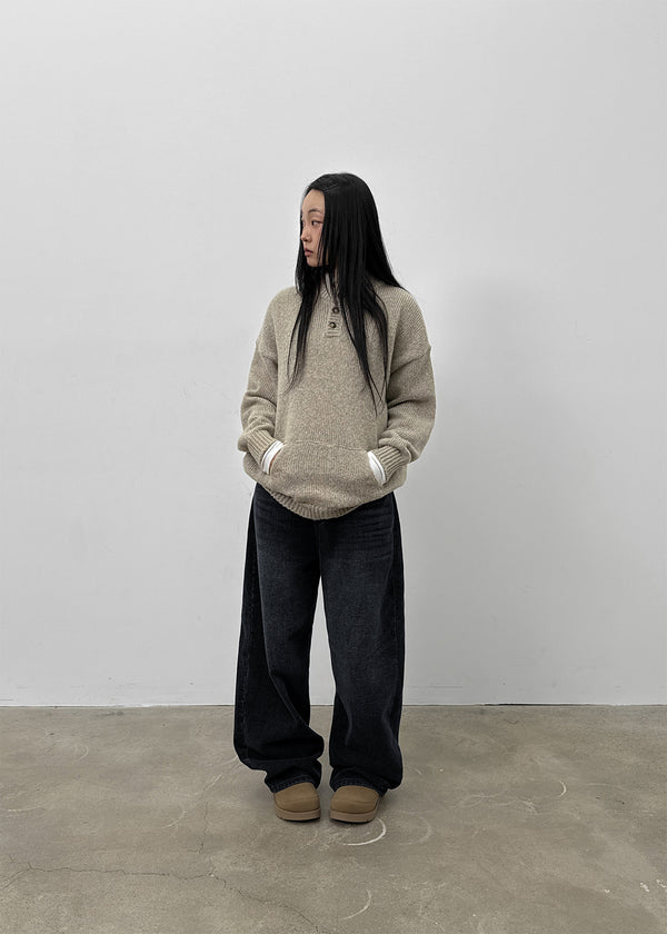(UNISEX) Podo Bocashi Pocket Henley Neck Knit