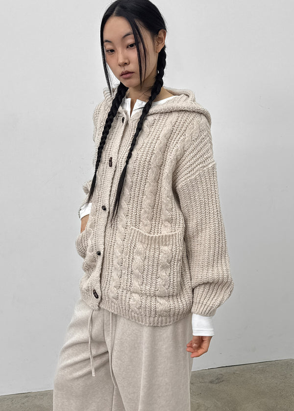 Dakun Cable Knit Hooded Cardigan