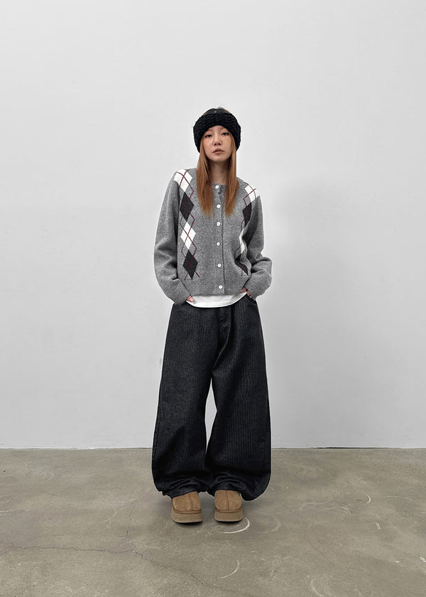 Plinilo Argyle Wool Knit Cardigan