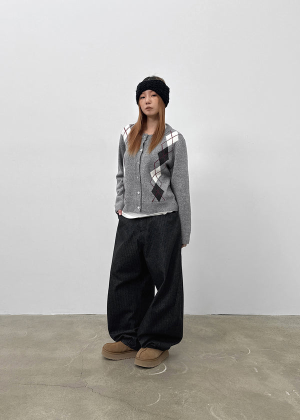 Plinilo Argyle Wool Knit Cardigan