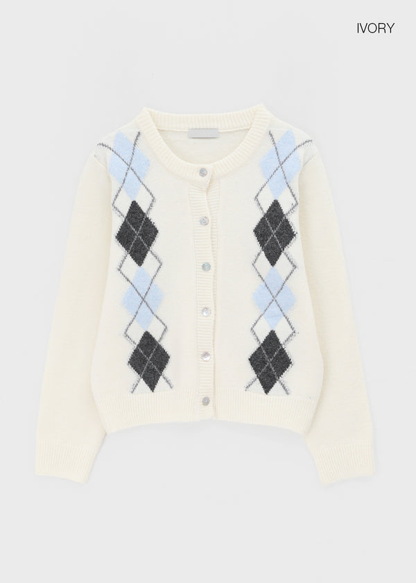 Plinilo Argyle Wool Knit Cardigan