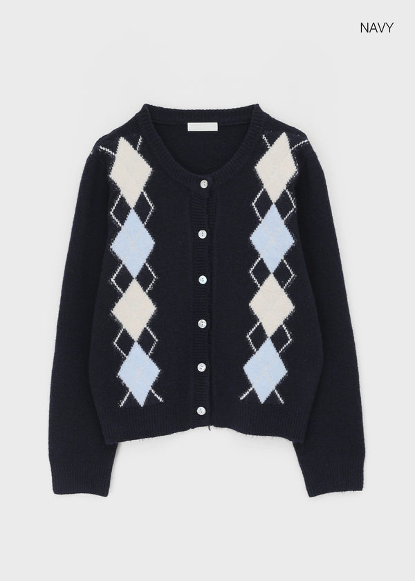 Plinilo Argyle Wool Knit Cardigan