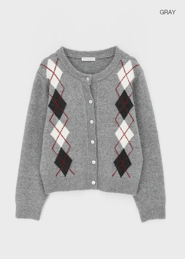 Plinilo Argyle Wool Knit Cardigan
