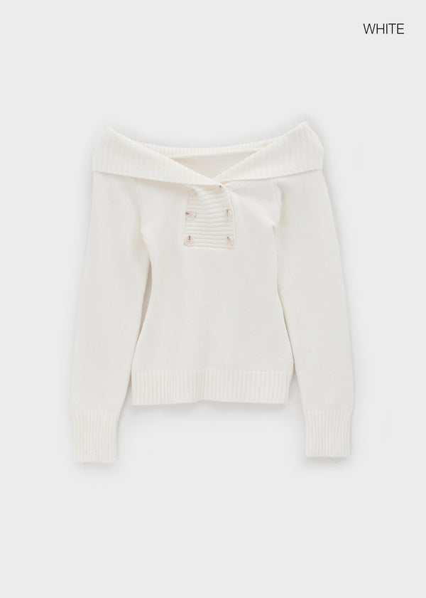 Ueki Button Off-shoulder Knit