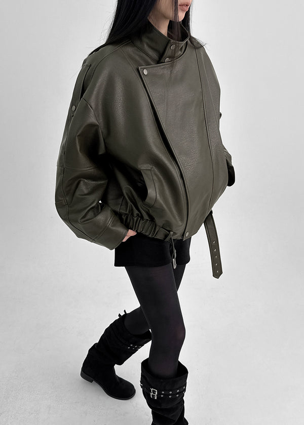 Shagle High-neck Fur Leather Jumper (2 Types)