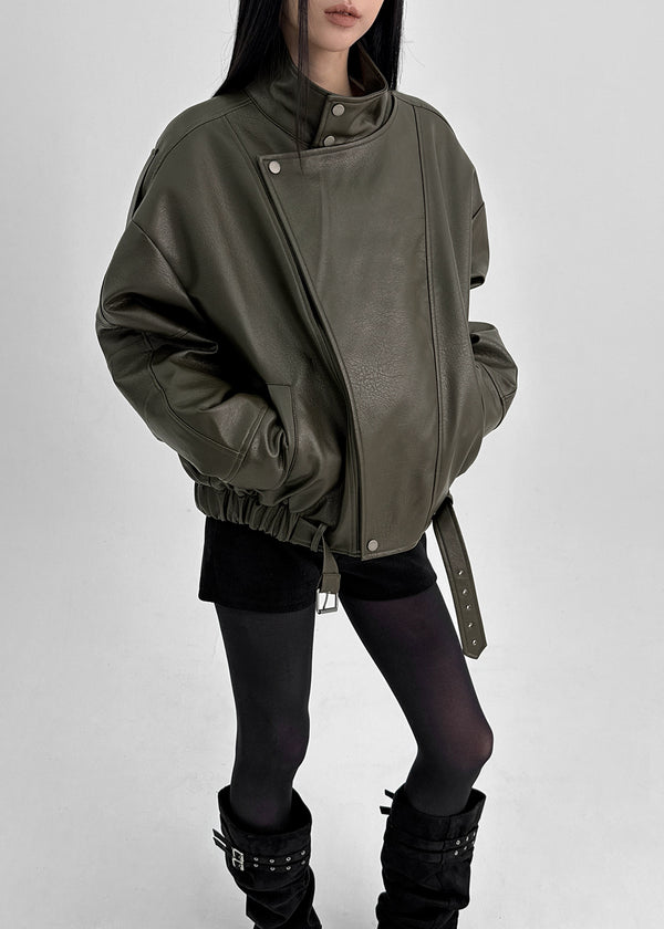 Shagle High-neck Fur Leather Jumper (2 Types)