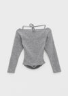 Poron Shirring Strap Off-shoulder Fleece Long-sleeved T-shirt