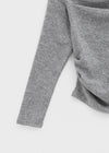 Poron Shirring Strap Off-shoulder Fleece Long-sleeved T-shirt