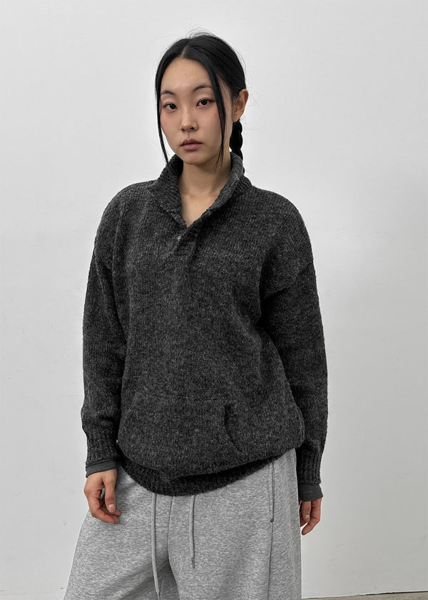 (UNISEX) Podo Bocashi Pocket Henley Neck Knit