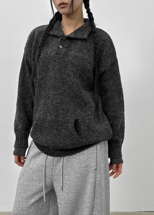 (UNISEX) Podo Bocashi Pocket Henley Neck Knit