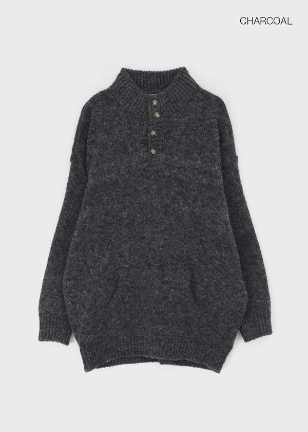 (UNISEX) Podo Bocashi Pocket Henley Neck Knit
