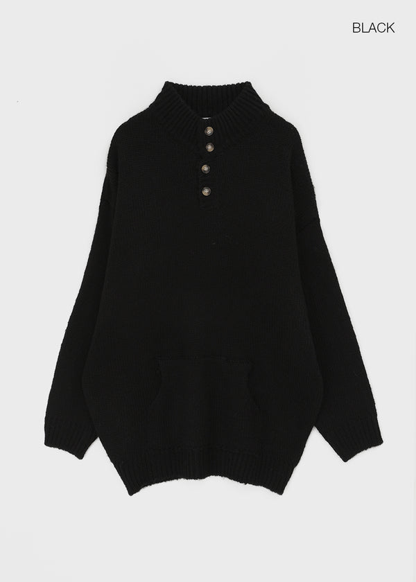 (UNISEX) Podo Bocashi Pocket Henley Neck Knit