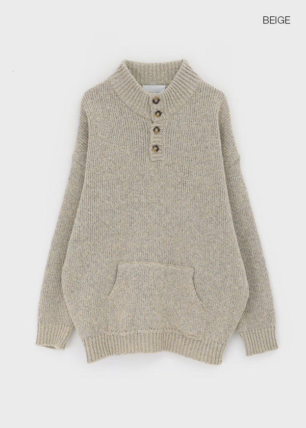 (UNISEX) Podo Bocashi Pocket Henley Neck Knit