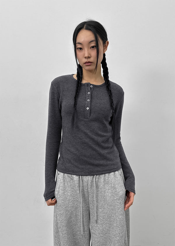Reden Basic Henley Neck Brushed Long Sleeve T-shirt