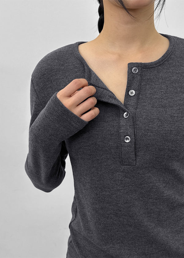 Reden Basic Henley Neck Brushed Long Sleeve T-shirt