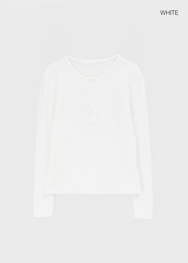 Reden Basic Henley Neck Brushed Long Sleeve T-shirt