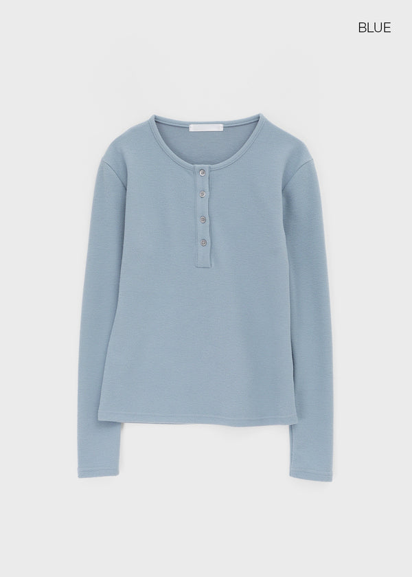 Reden Basic Henley Neck Brushed Long Sleeve T-shirt