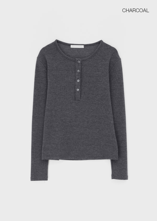 Reden Basic Henley Neck Brushed Long Sleeve T-shirt