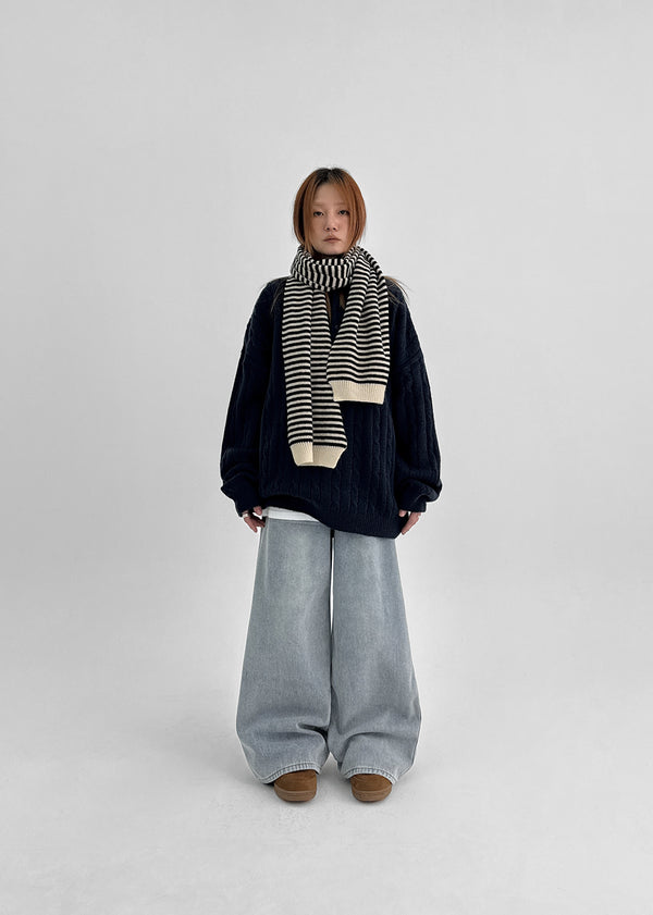 Bevan Raised Fleece Wide Denim Pants