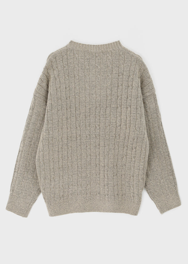 (UNISEX) Nyanyong Cable Henley Neck Loose Fit Knit