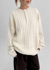 (UNISEX) Nyanyong Cable Henley Neck Loose Fit Knit