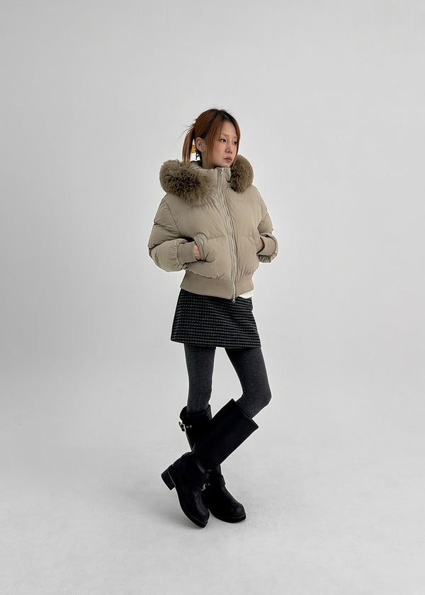 Pomme Fur Trimming Hooded Short Wellon Padding (4 Oz)