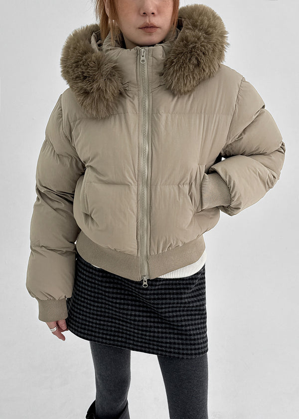 Pomme Fur Trimming Hooded Short Wellon Padding (4 Oz)