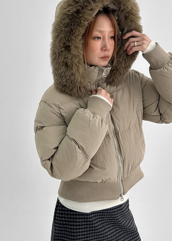 Pomme Fur Trimming Hooded Short Wellon Padding (4 Oz)