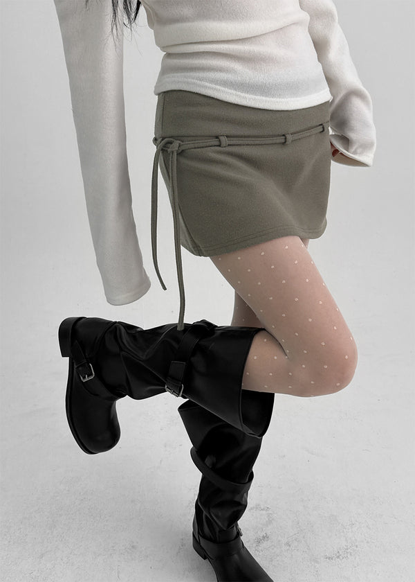 Pongne Strap Fleece Banding Mini Skirt