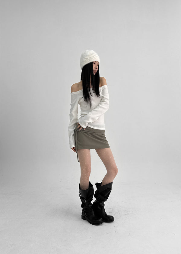 Pongne Strap Fleece Banding Mini Skirt