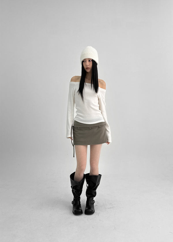 Lopea Fleece Off-shoulder Long-sleeved T-shirt