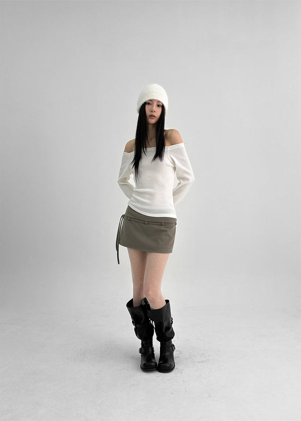 Lopea Fleece Off-shoulder Long-sleeved T-shirt