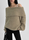 Romtin Overfit Boucle Off-shoulder Knit