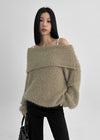 Romtin Overfit Boucle Off-shoulder Knit