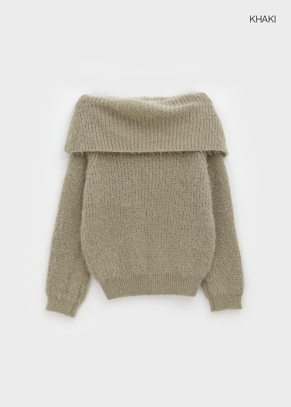 Romtin Overfit Boucle Off-shoulder Knit