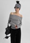 Lopea Fleece Off-shoulder Long-sleeved T-shirt