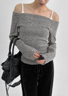 Lopea Fleece Off-shoulder Long-sleeved T-shirt